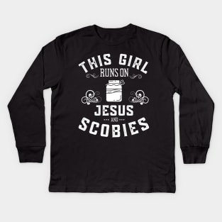 This Girl Runs On Jesus And Kombucha Scobies Kids Long Sleeve T-Shirt